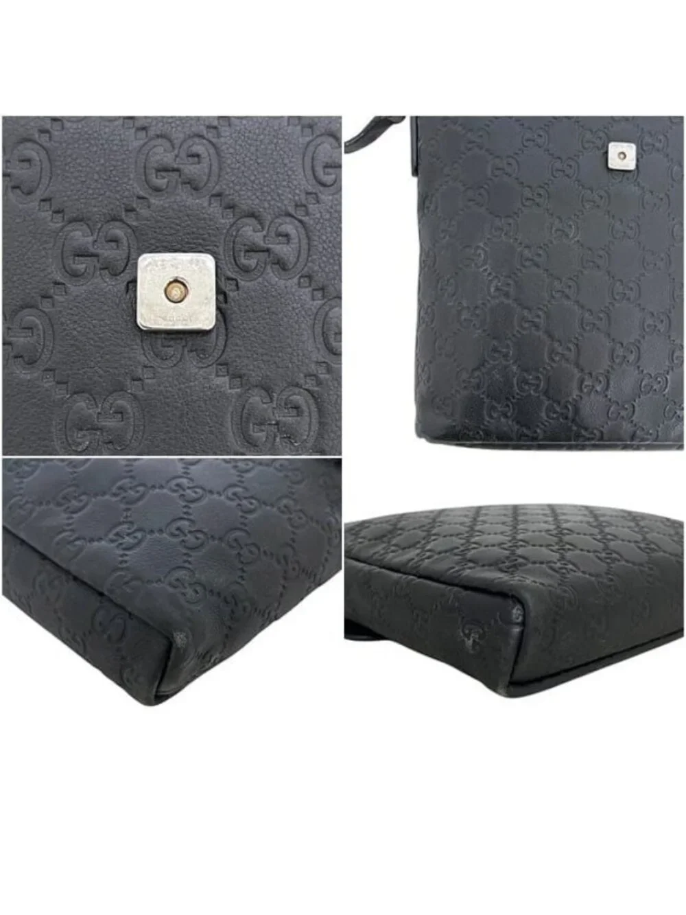 Gucci Shoulder Bag Guccissima Line Leather Black